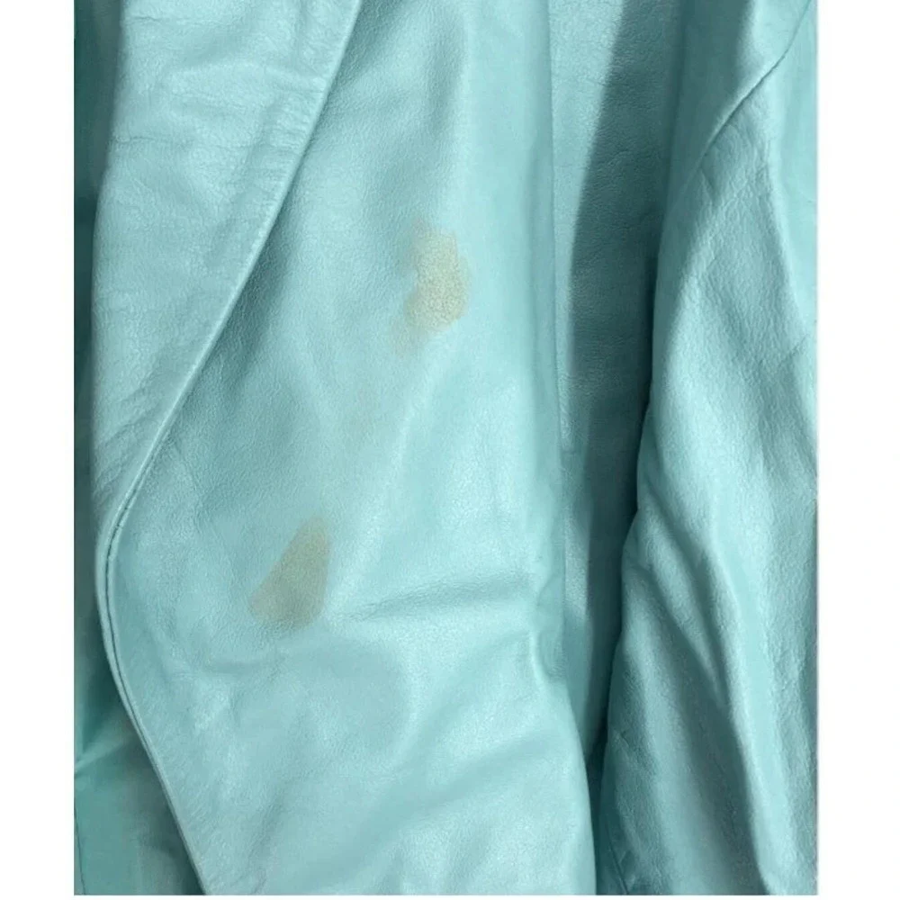 Jessica London Outerwear Teal Blue Genuine Leather Blazer Jacket Women 26W-Spots
